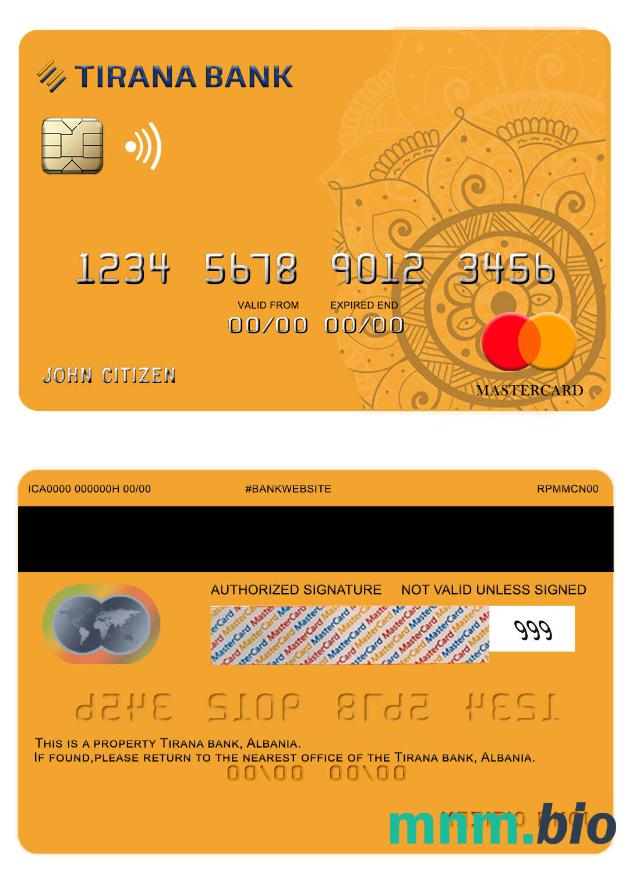 Albania Tirana bank przykład karty mastercard w formacie PSD